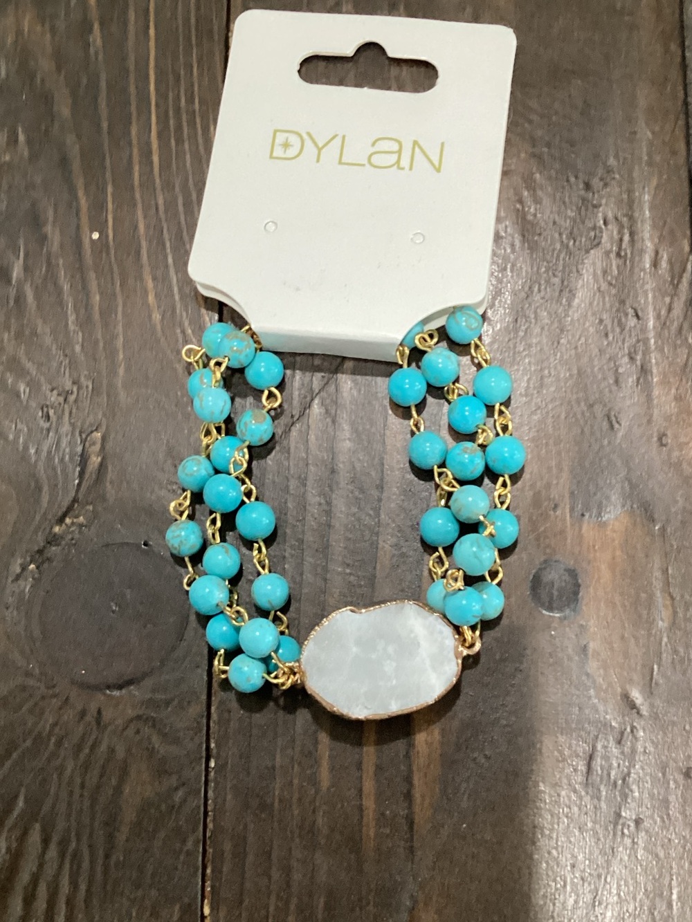 dylan Turquoise Beaded Bracelet with White Druzy and Gold
